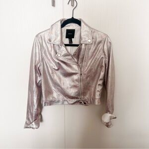 Forever 21 Y2K silver shimmer jacket size m faux leather metallic bomber jacket